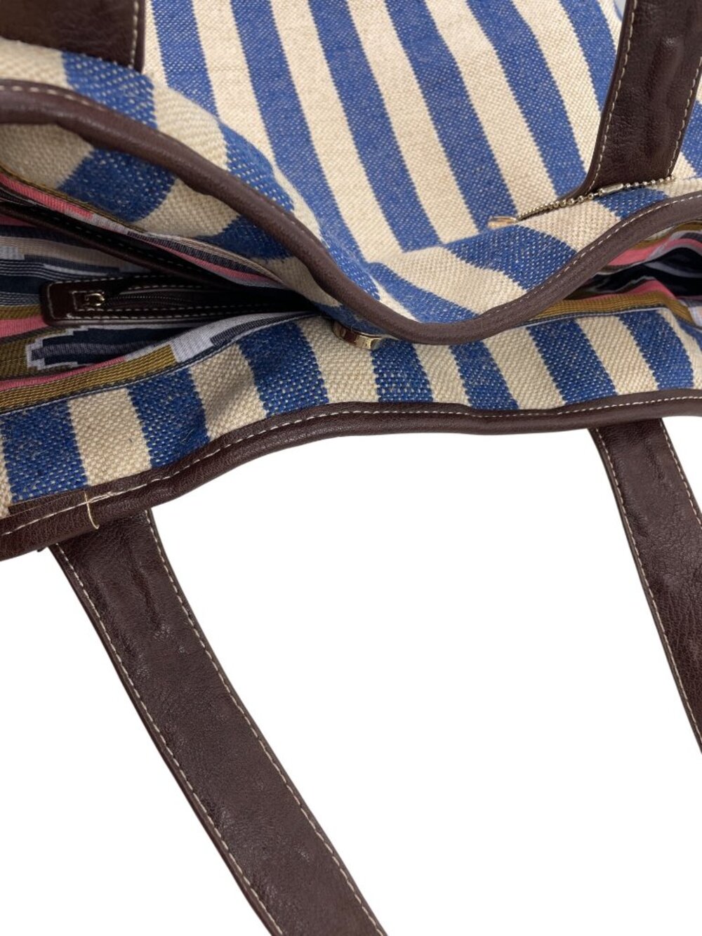Big Buddha Shoulder Purse Tote Satchel Blue White Stripes - Picture 7 of 13